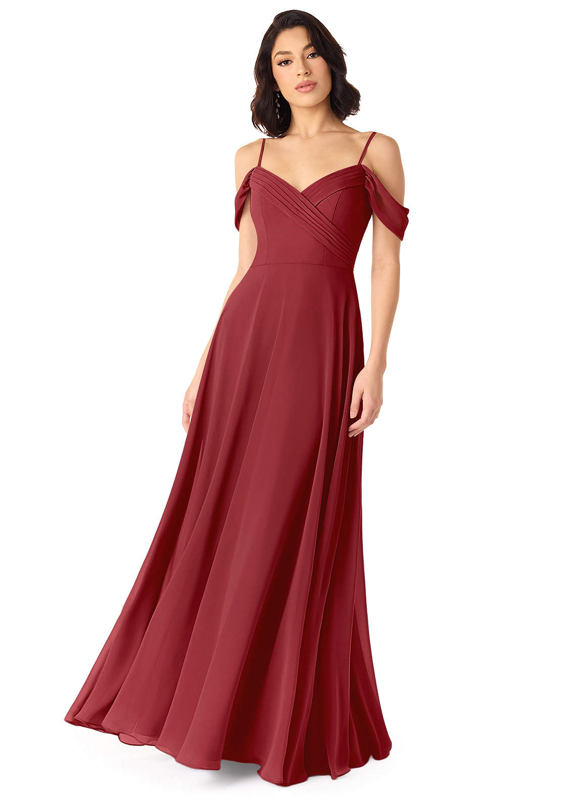 Tancie A-Line Off-the-Shoulder Chiffon Bridesmaid Dress in Pomegranate