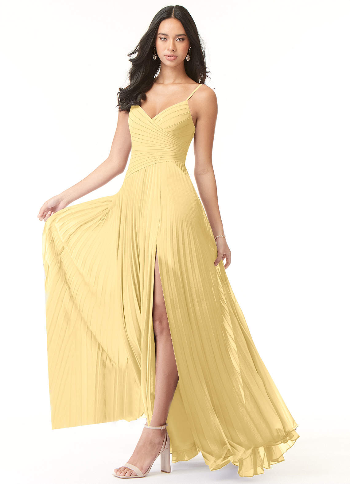Vini A-Line V-Neck Chiffon Bridesmaid Dress in Butter