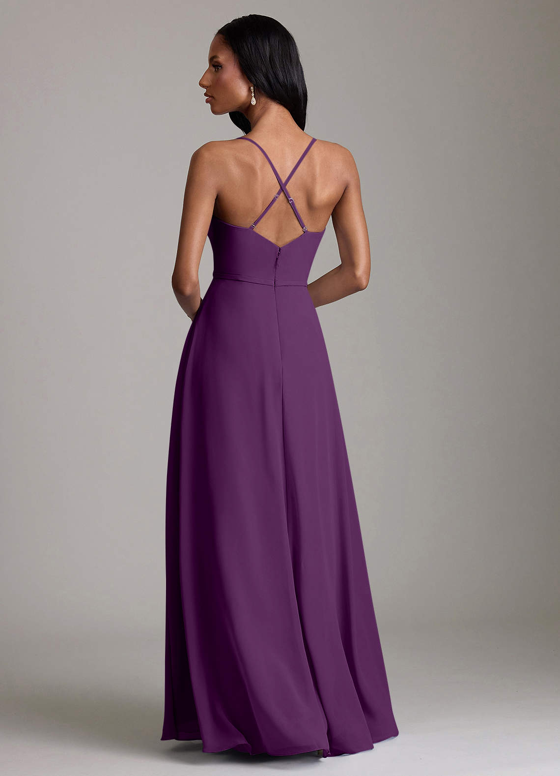 Naeem A-Line V-Neck Chiffon Bridesmaid Dress in Grape