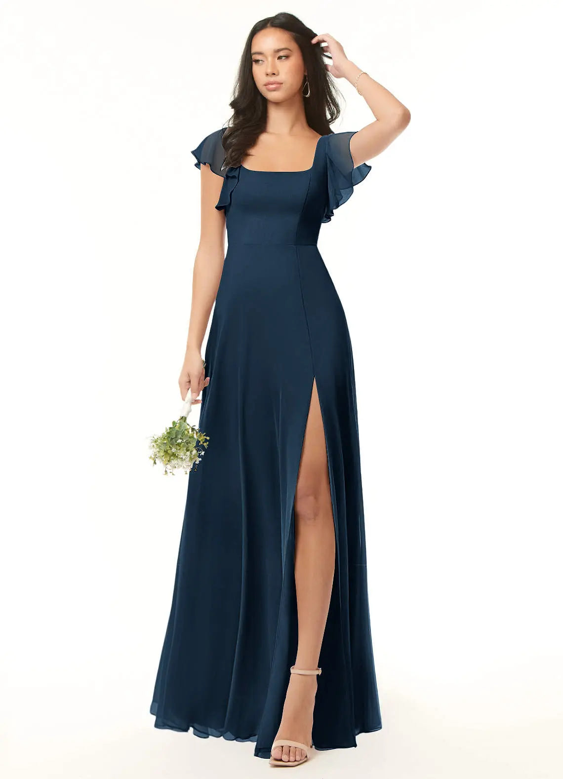 Bondi A-Line Square-Neck Chiffon Bridesmaid Dress in Dark Navy