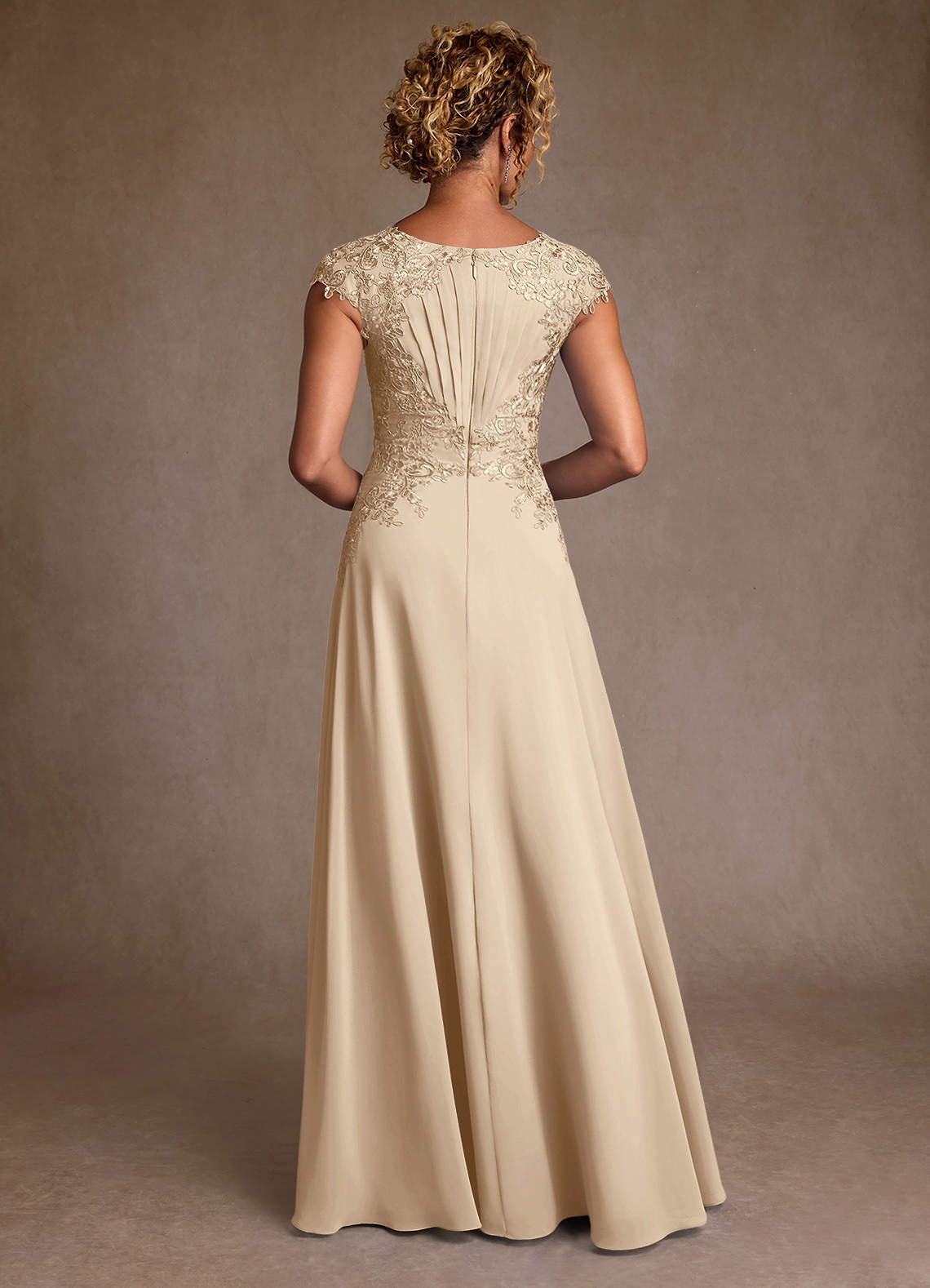 Christi A-Line Scoop-Neck Chiffon and Lace Mother of the Bride Dress in champagne