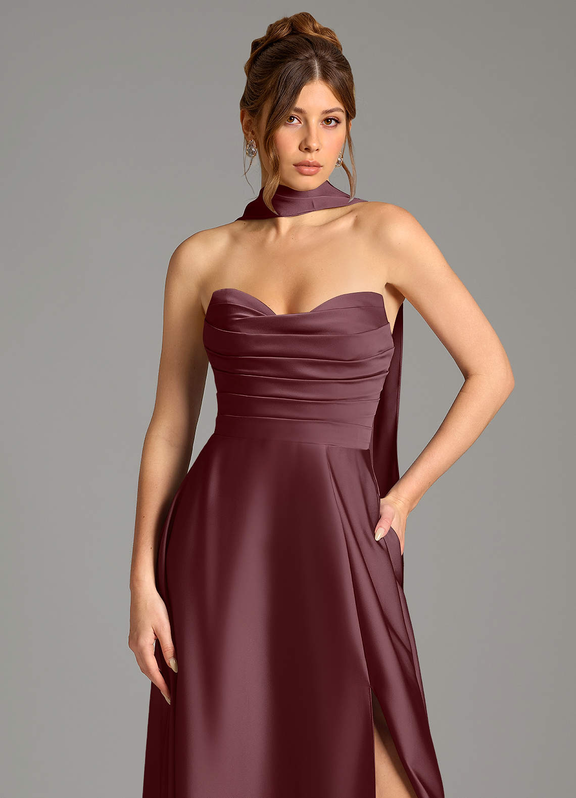 Ayla A-Line Sweetheart Stretch Satin Bridesmaid Dress in Sangria