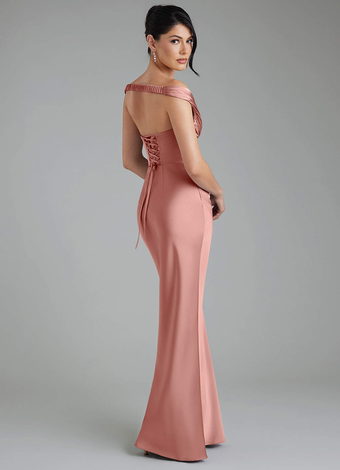 Stella Sheath V-Neck Stretch Satin Bridesmaid Dress in Rosette