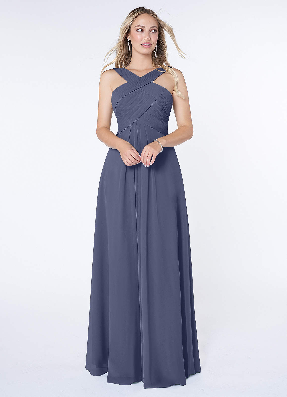 Kaleigh A-Line Halter Chiffon Bridesmaid Dress in Stormy