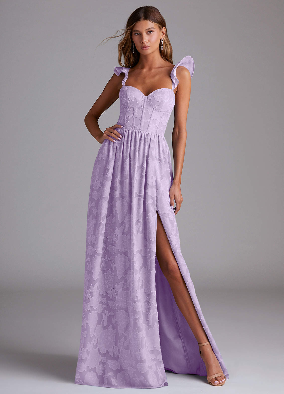 Denisse A-Line Sweetheart Floral Burnout Bridesmaid Dress in Lilac