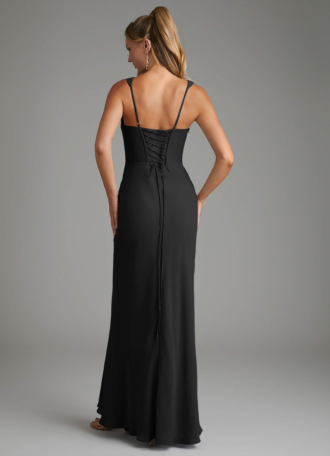 Asa Sheath Square-Neck Chiffon Bridesmaid Dress in black