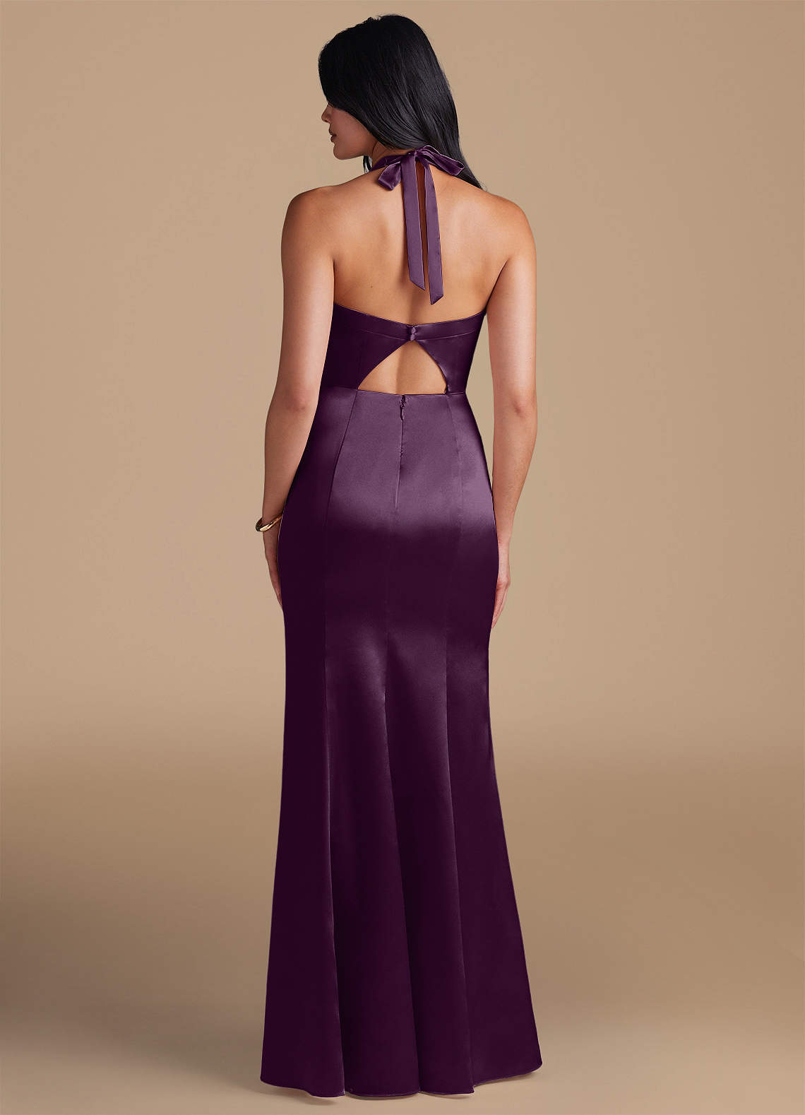 Emeria Sheath Halter Metallic Satin Bridesmaid Dress in Plum