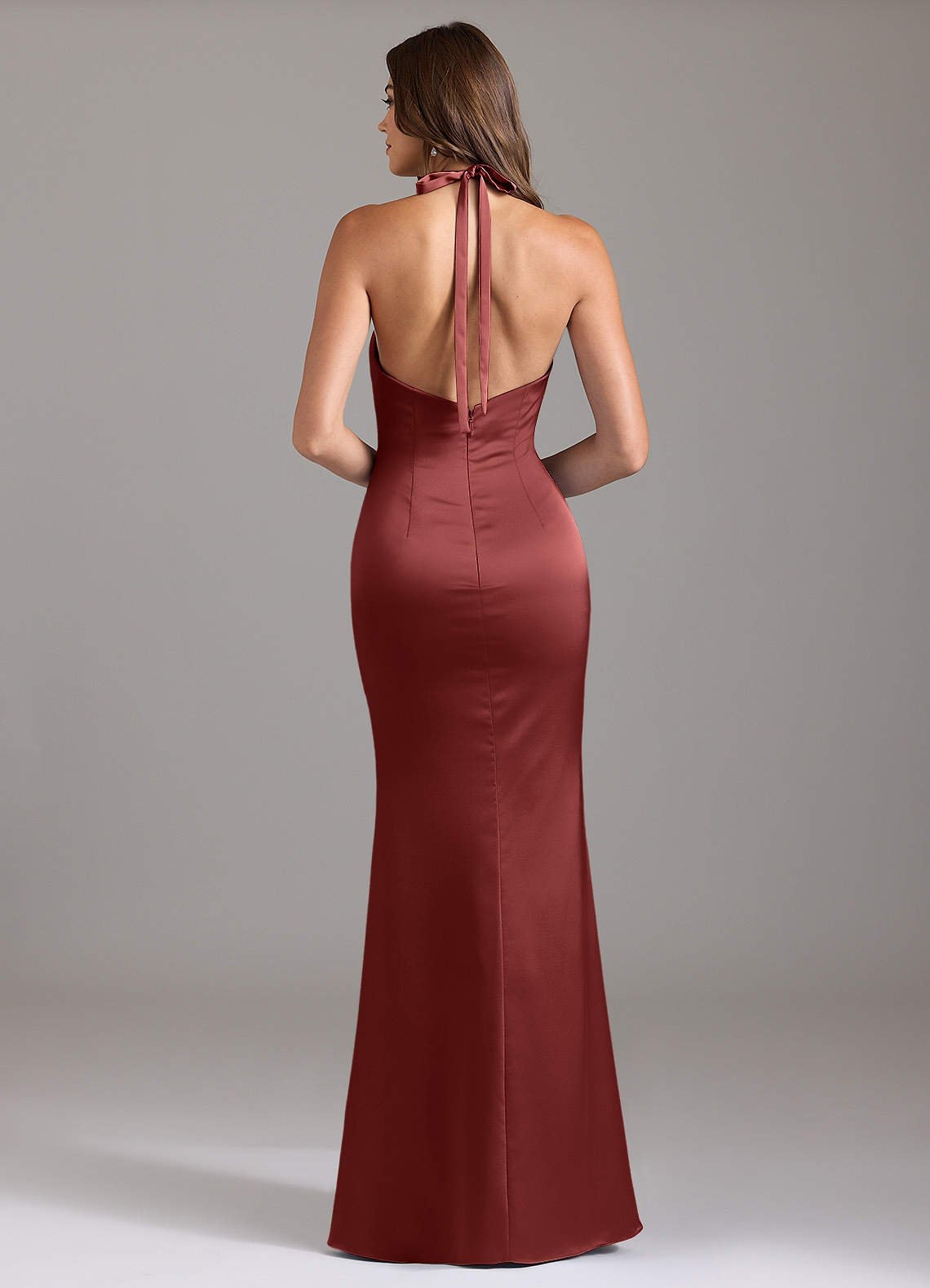 Valerie Mermaid V-Neck Stretch Satin Bridesmaid Dress in Terracotta