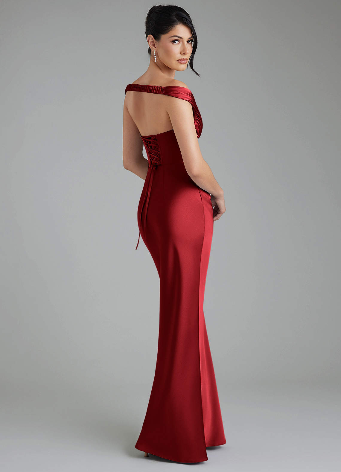 Stella Sheath V-Neck Stretch Satin Bridesmaid Dress in Scarlet