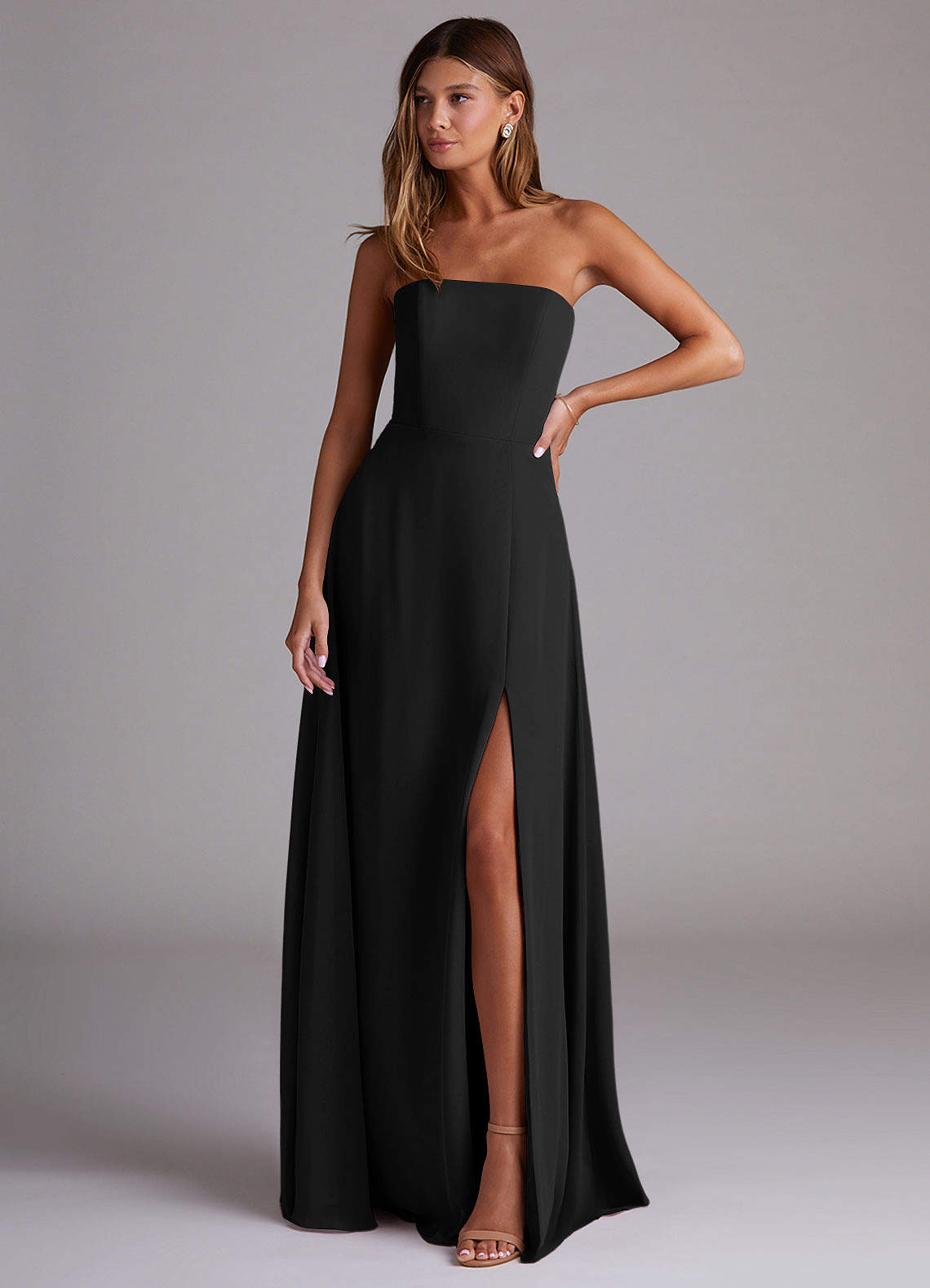 Wren A-Line Straight-Neck Chiffon Bridesmaid Dress in black
