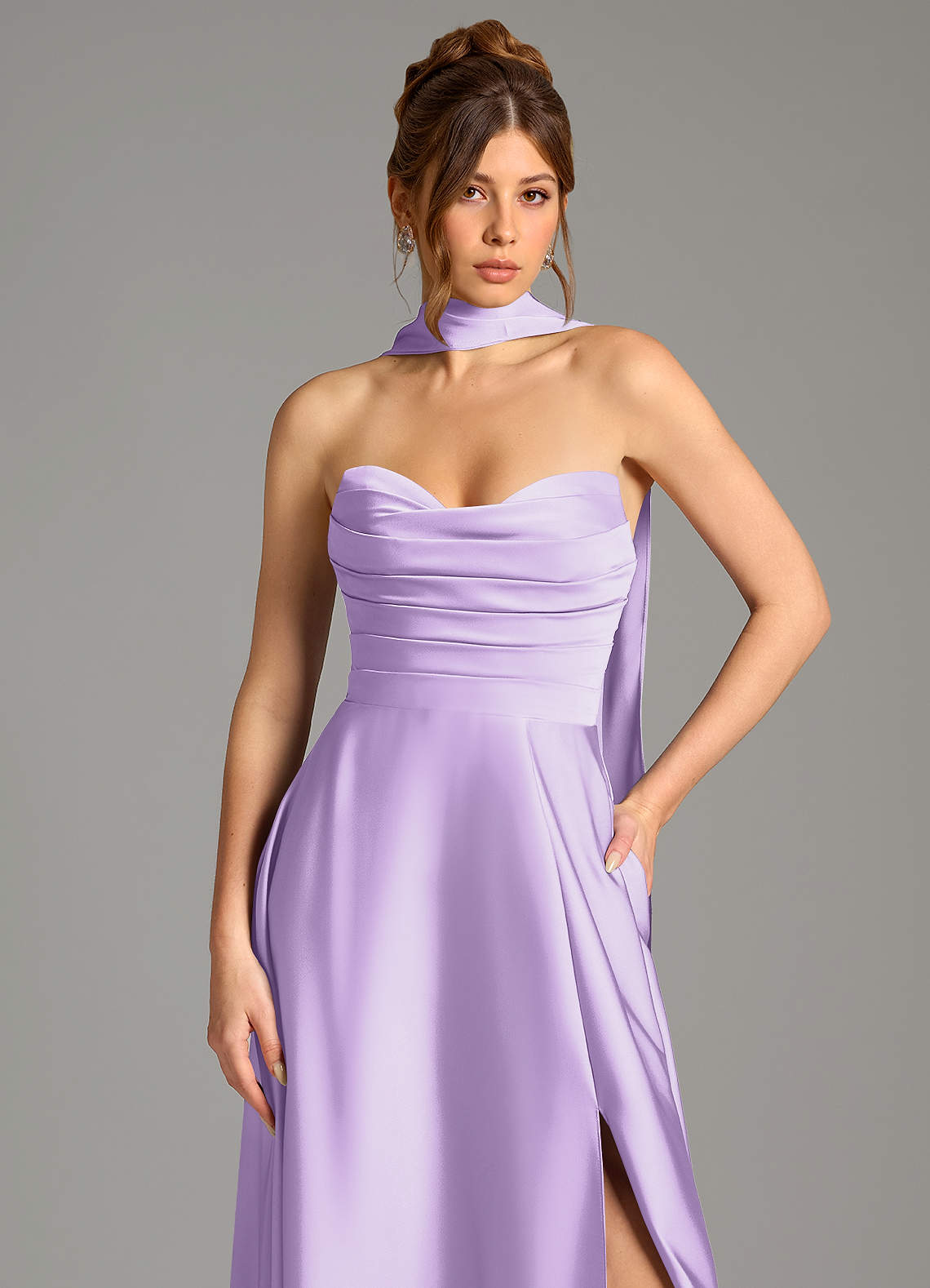 Ayla A-Line Sweetheart Stretch Satin Bridesmaid Dress in Lilac