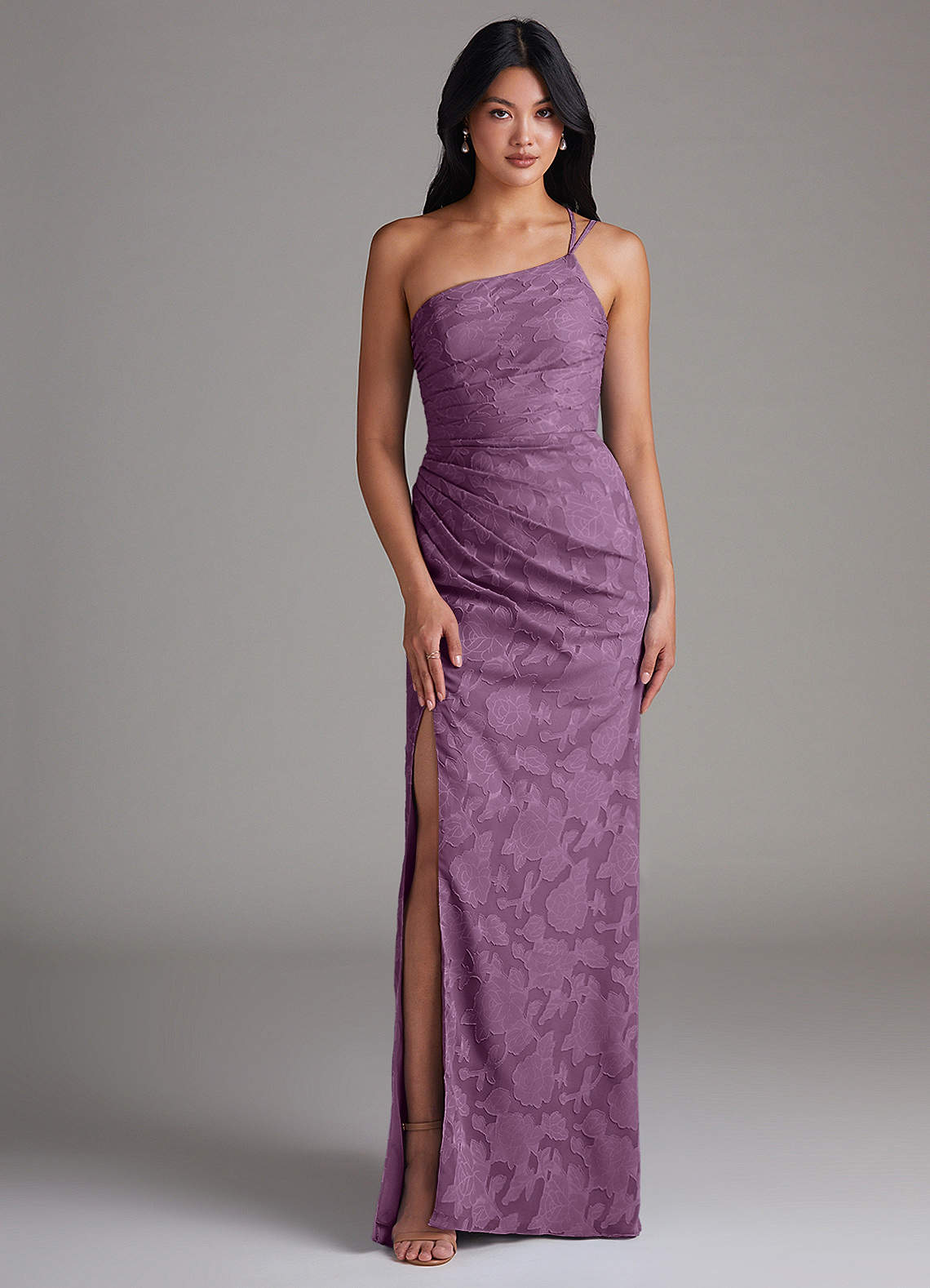 Eren Sheath One-Shoulder Floral Burnout Bridesmaid Dress in Wisteria