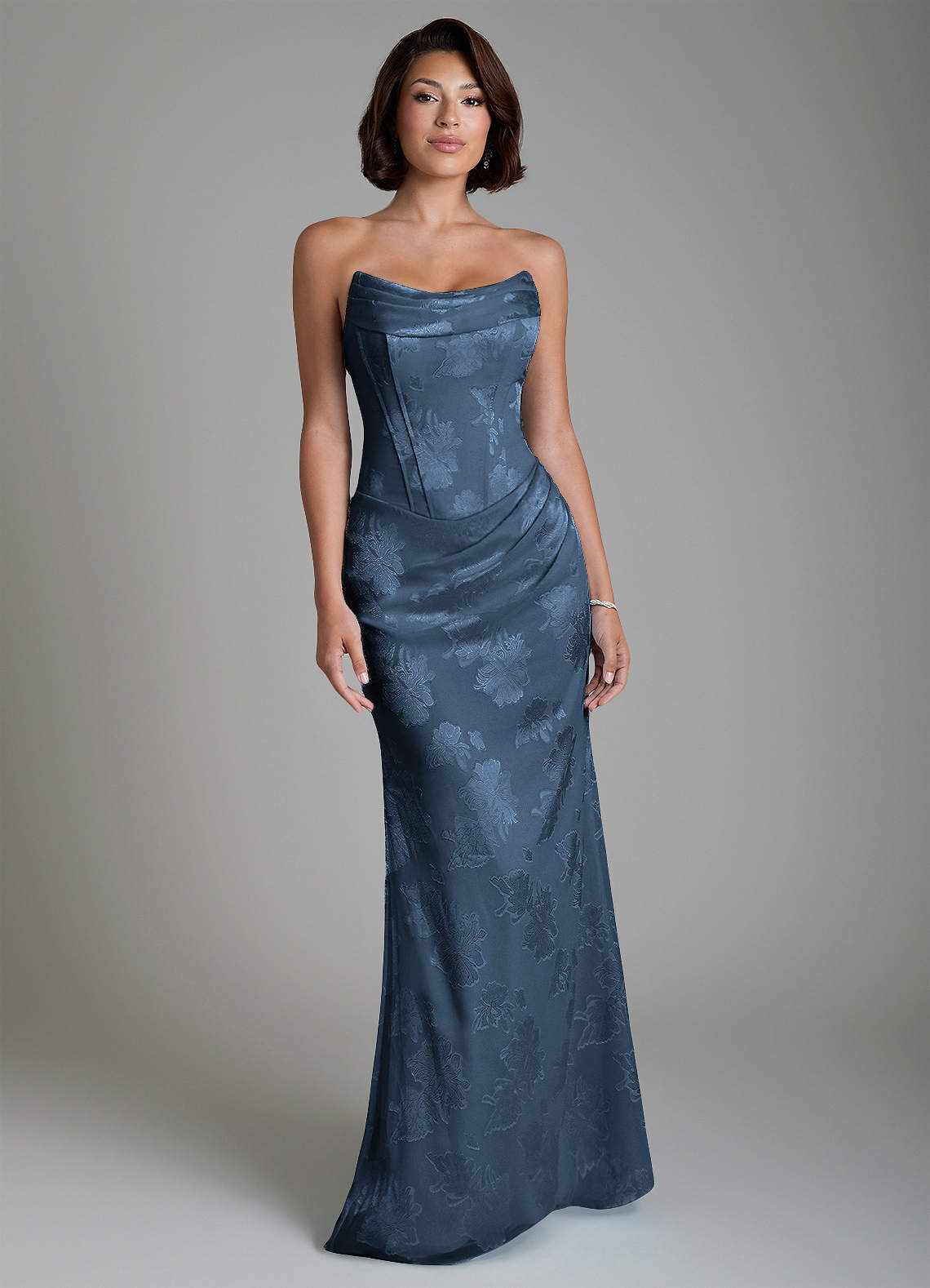 Ariah Mermaid Cowl-Neck Jacquard Bridesmaid Dress in Dark Navy
