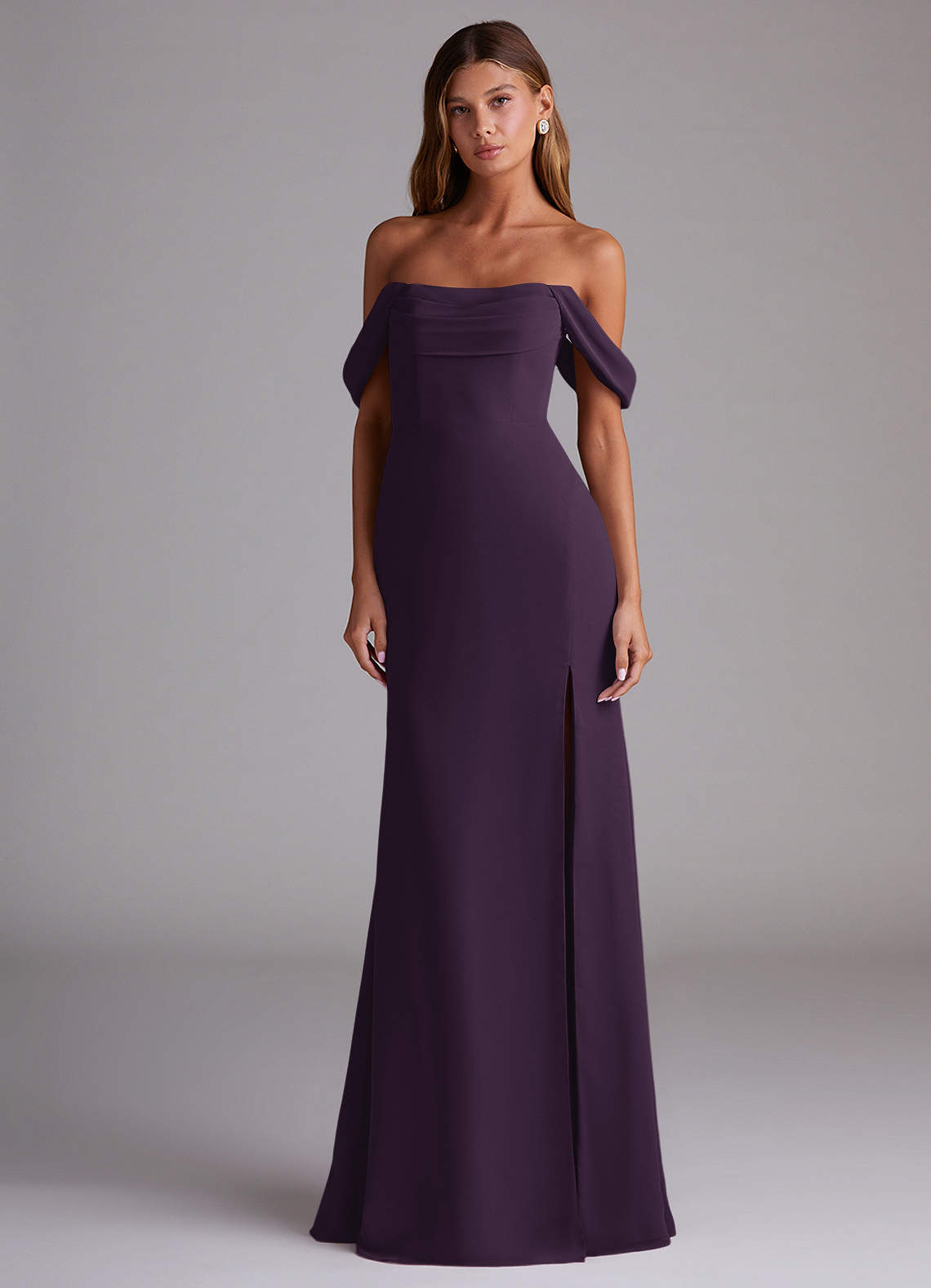 Saige A-Line Off-the-Shoulder Chiffon Bridesmaid Dress in Plum