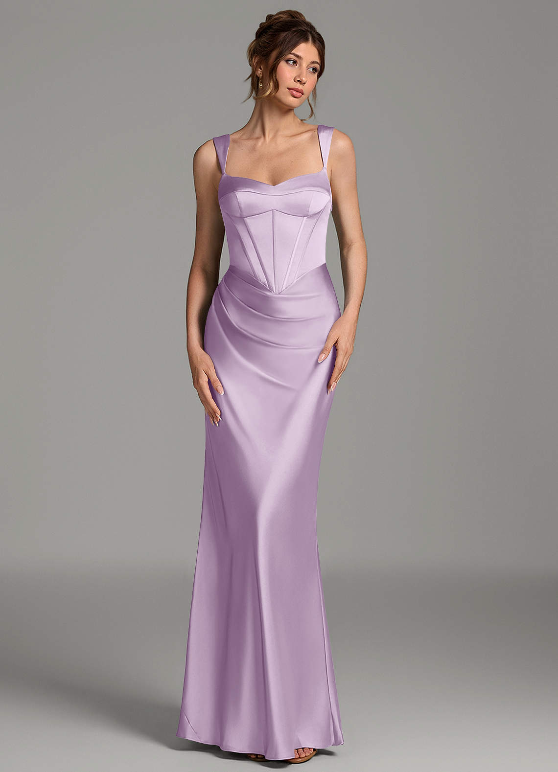 Mela Sheath Sweetheart Stretch Satin Bridesmaid Dress in Frosted Lilac