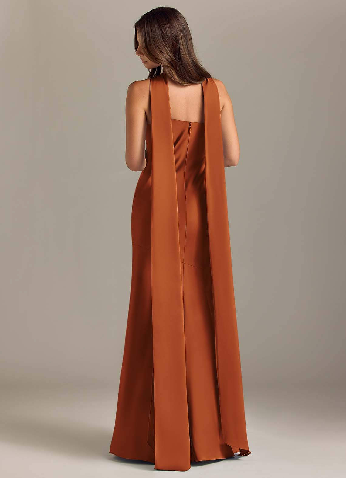 Kinsley Mermaid Halter Stretch Satin Bridesmaid Dress in Cinnamon