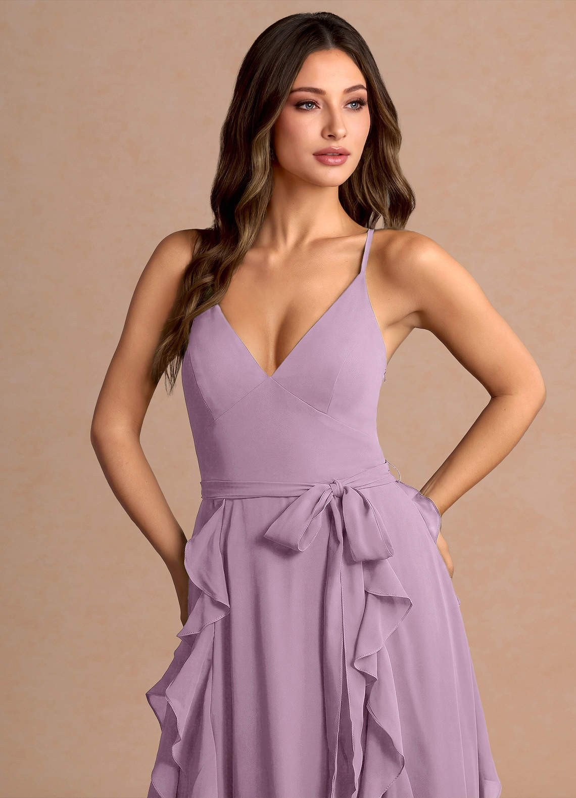 Alouette A-Line V-Neck Chiffon Evening Dress in Wisteria