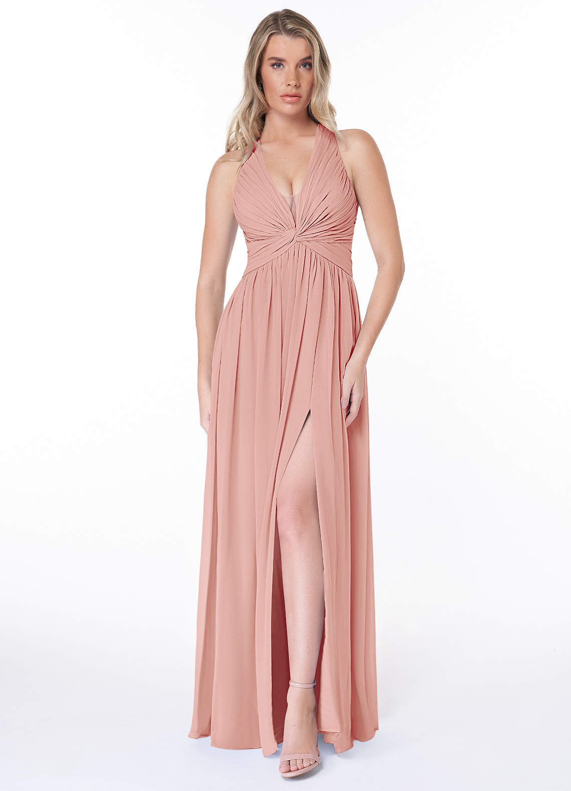 Jaclyn A-Line Halter Chiffon Bridesmaid Dress in Rosette