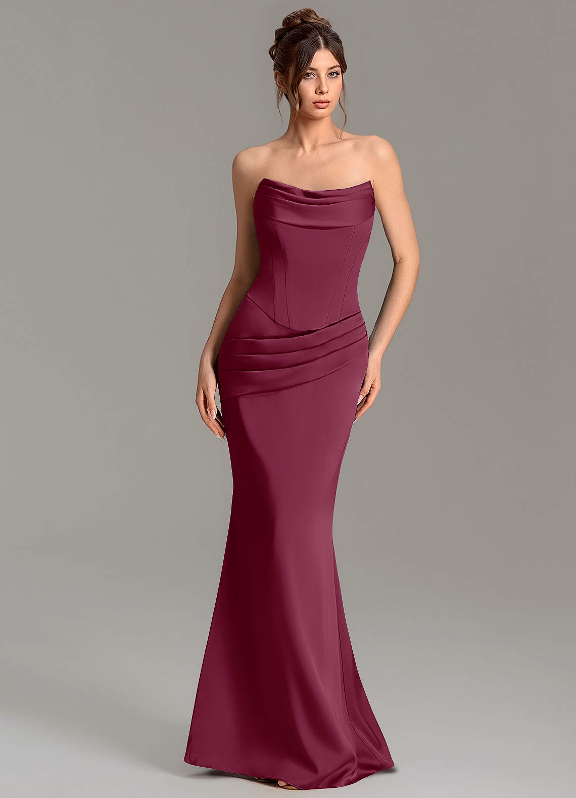 Adrienne Mermaid Cowl-Neck Stretch Satin Bridesmaid Dress in Mulberry
