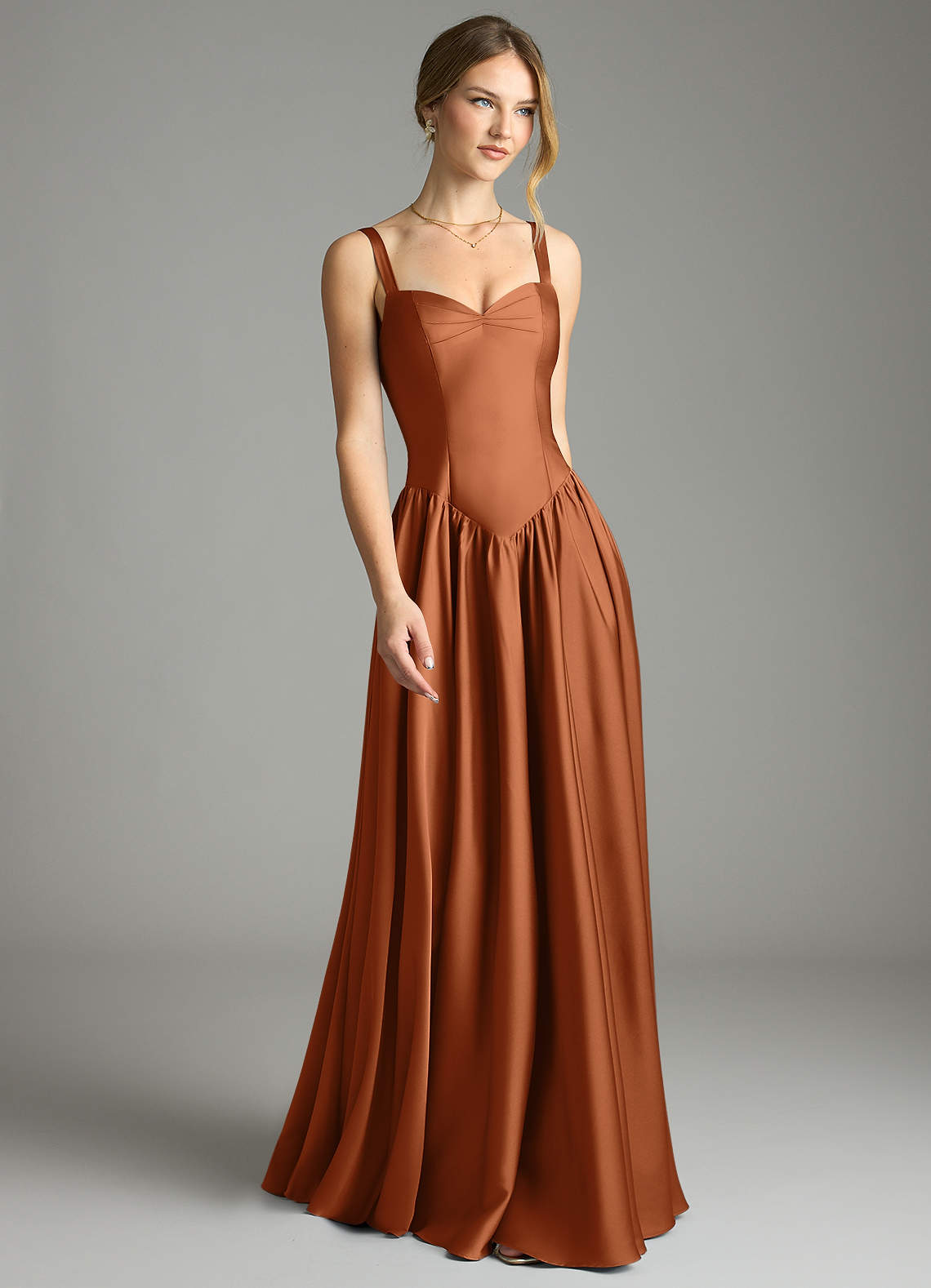 Evadina A-Line Sweetheart Stretch Satin Bridesmaid Dress in Copper