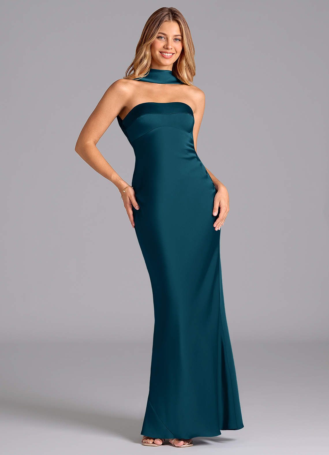 Lusinda Mermaid Strapless Stretch Satin Bridesmaid Dress in Ink Blue
