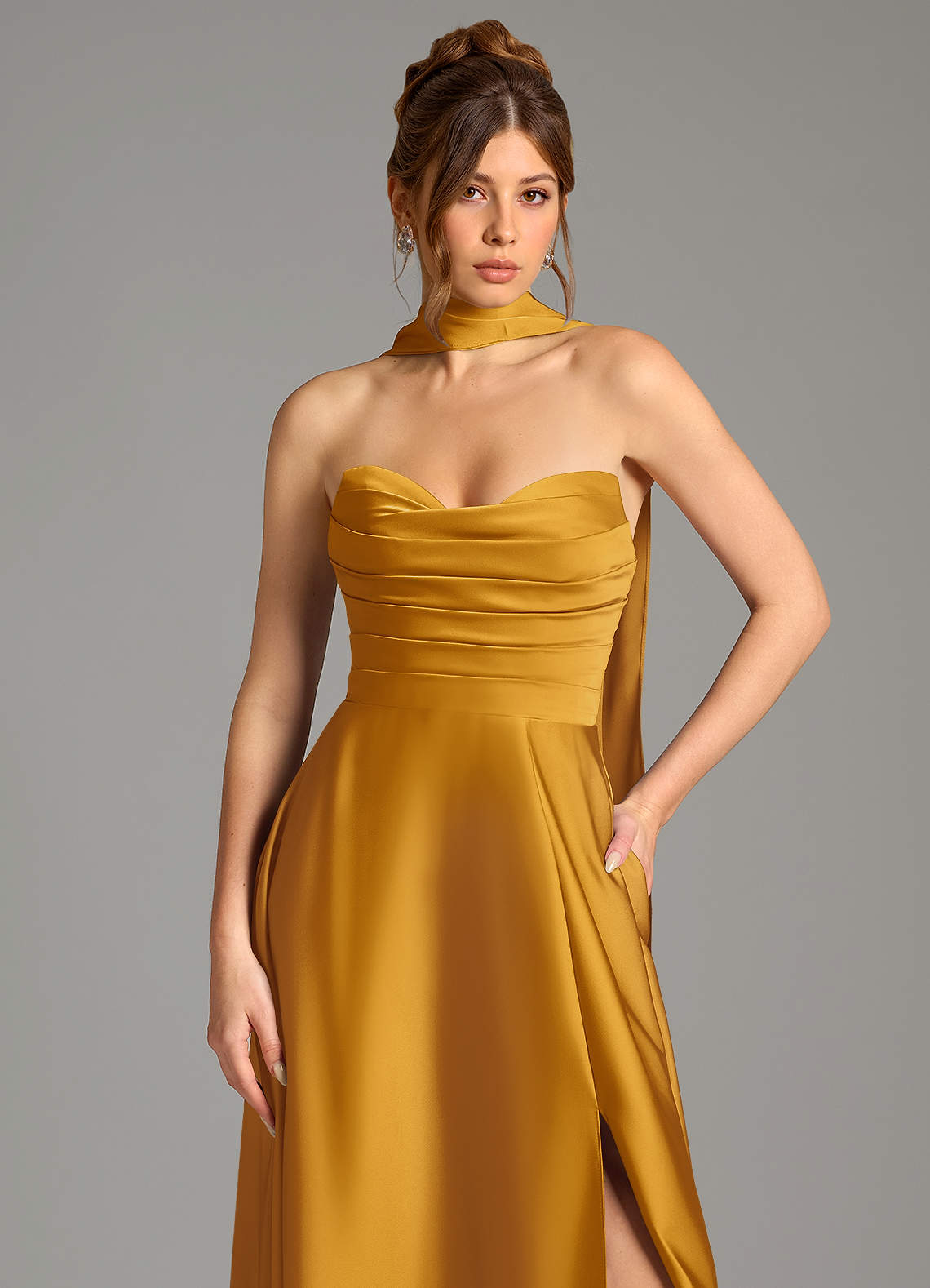 Ayla A-Line Sweetheart Stretch Satin Bridesmaid Dress in butterscotch