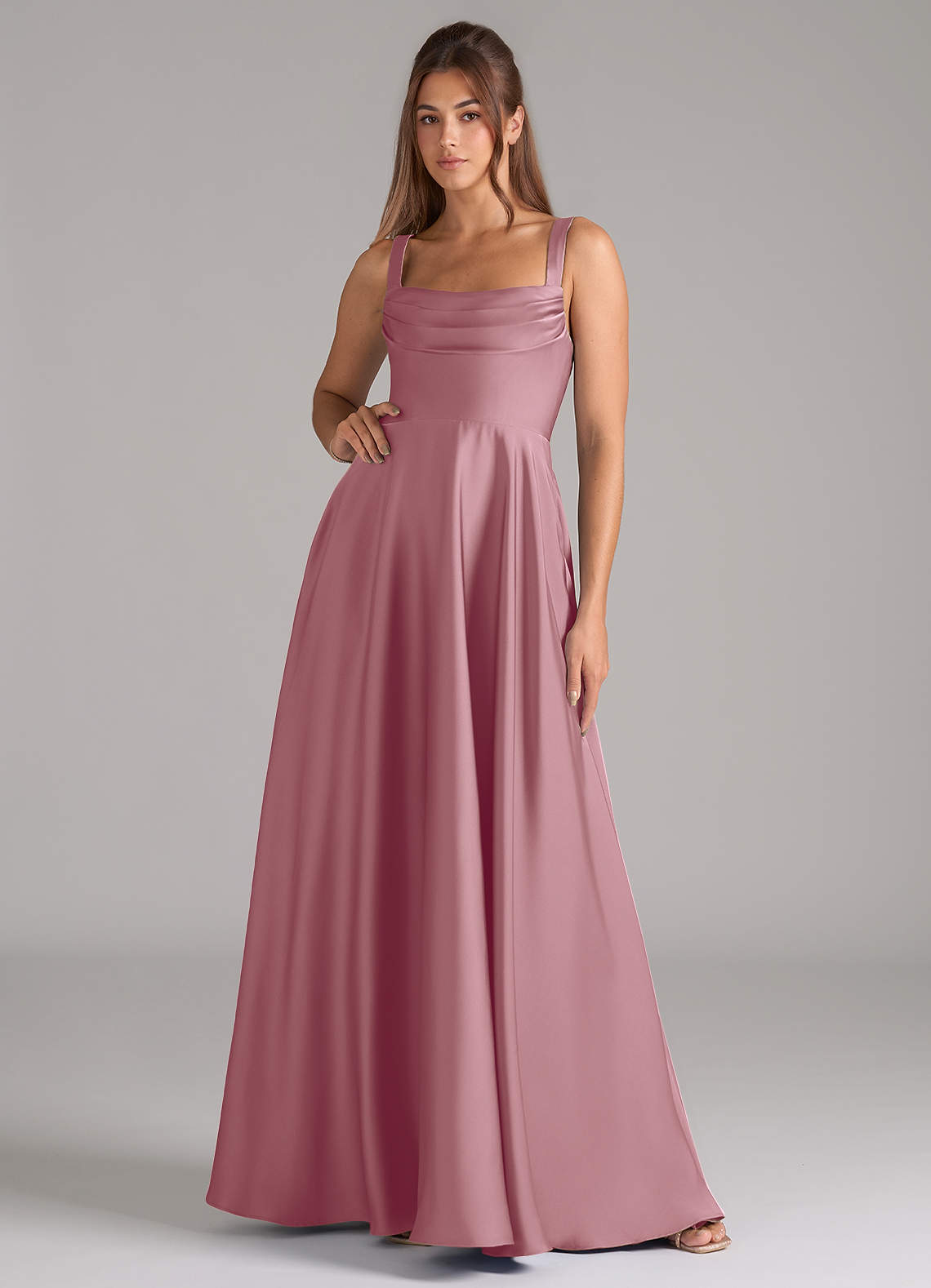 Shaude A-Line Square-Neck Stretch Satin Bridesmaid Dress in Vintage Mauve