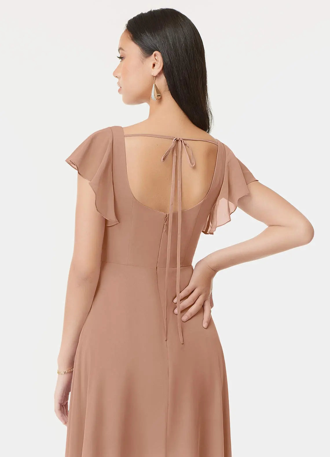 Bondi A-Line Square-Neck Chiffon Bridesmaid Dress in Champagne Rose
