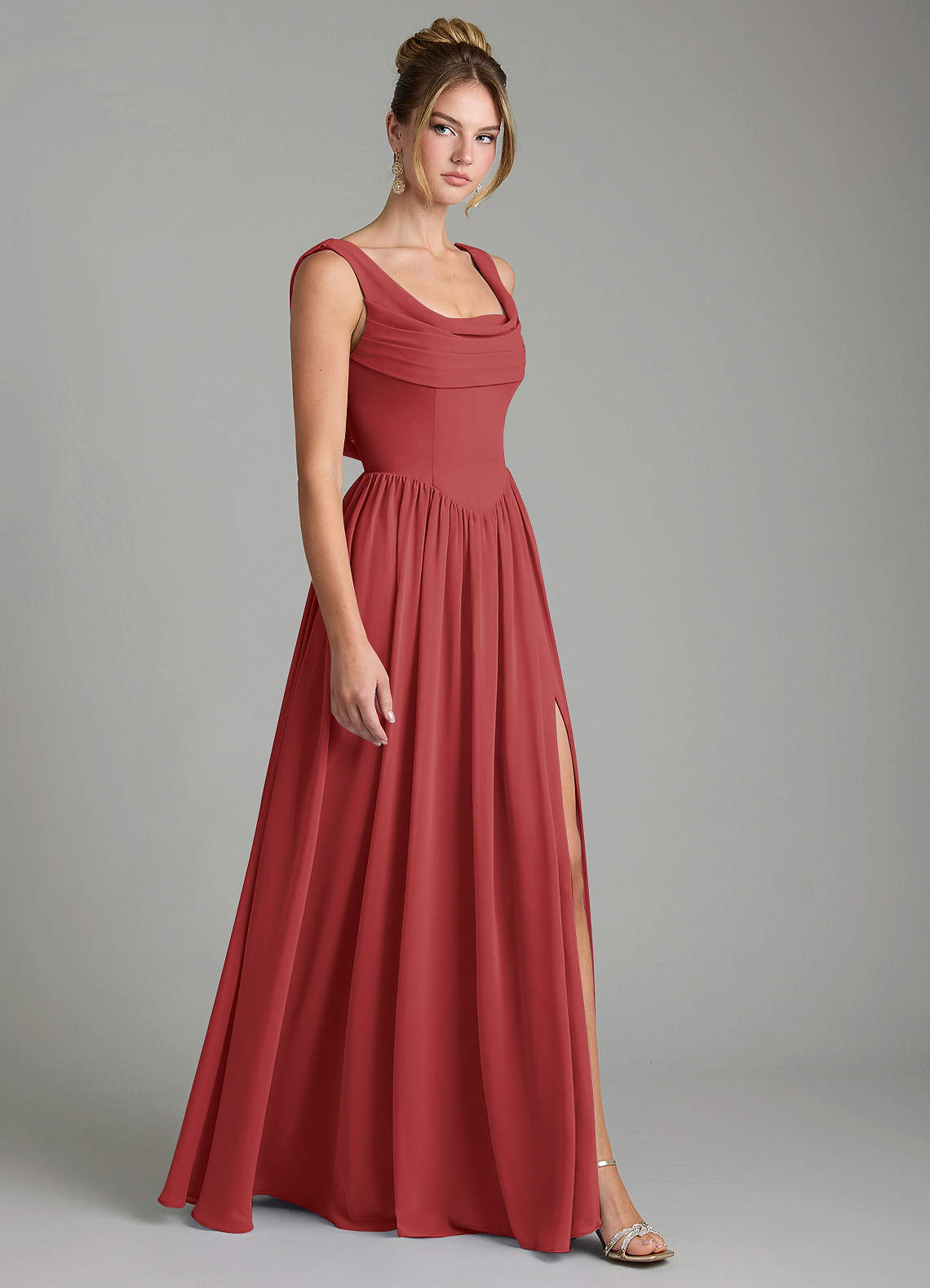 Novi A-Line Square-Neck Chiffon Bridesmaid Dress in Rust
