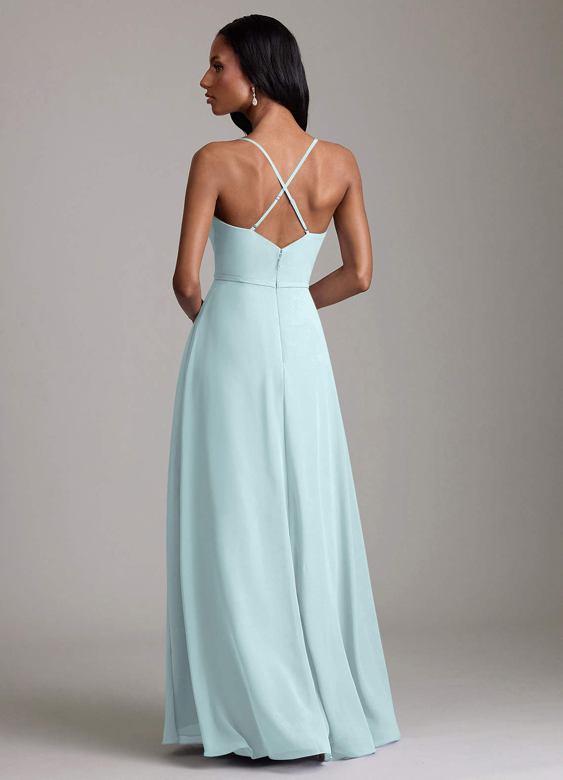 Naeem A-Line V-Neck Chiffon Bridesmaid Dress in Mist