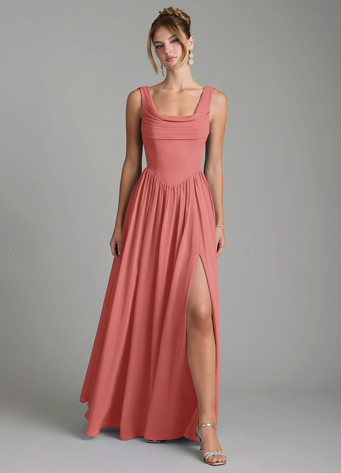 Novi A-Line Square-Neck Chiffon Bridesmaid Dress in Antique Rose