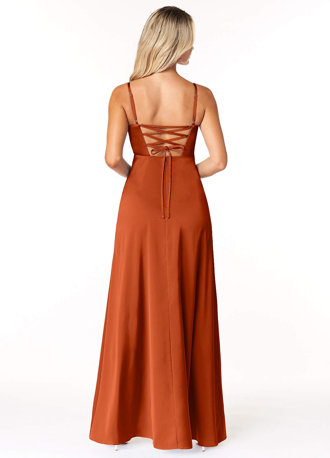 Marchella A-Line V-Neck Stretch Satin Bridesmaid Dress in Paprika