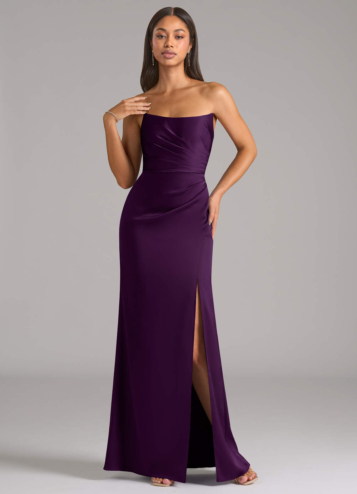 Marla Sheath Strapless Stretch Satin Bridesmaid Dress in Grape