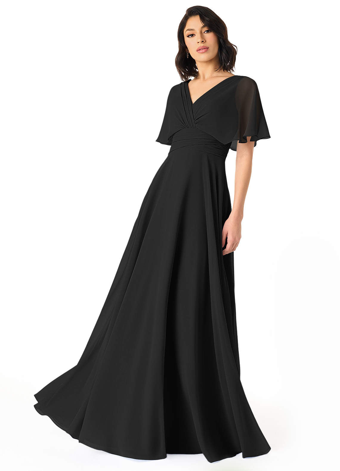 Pamela A-Line V-Neck Chiffon Bridesmaid Dress in black