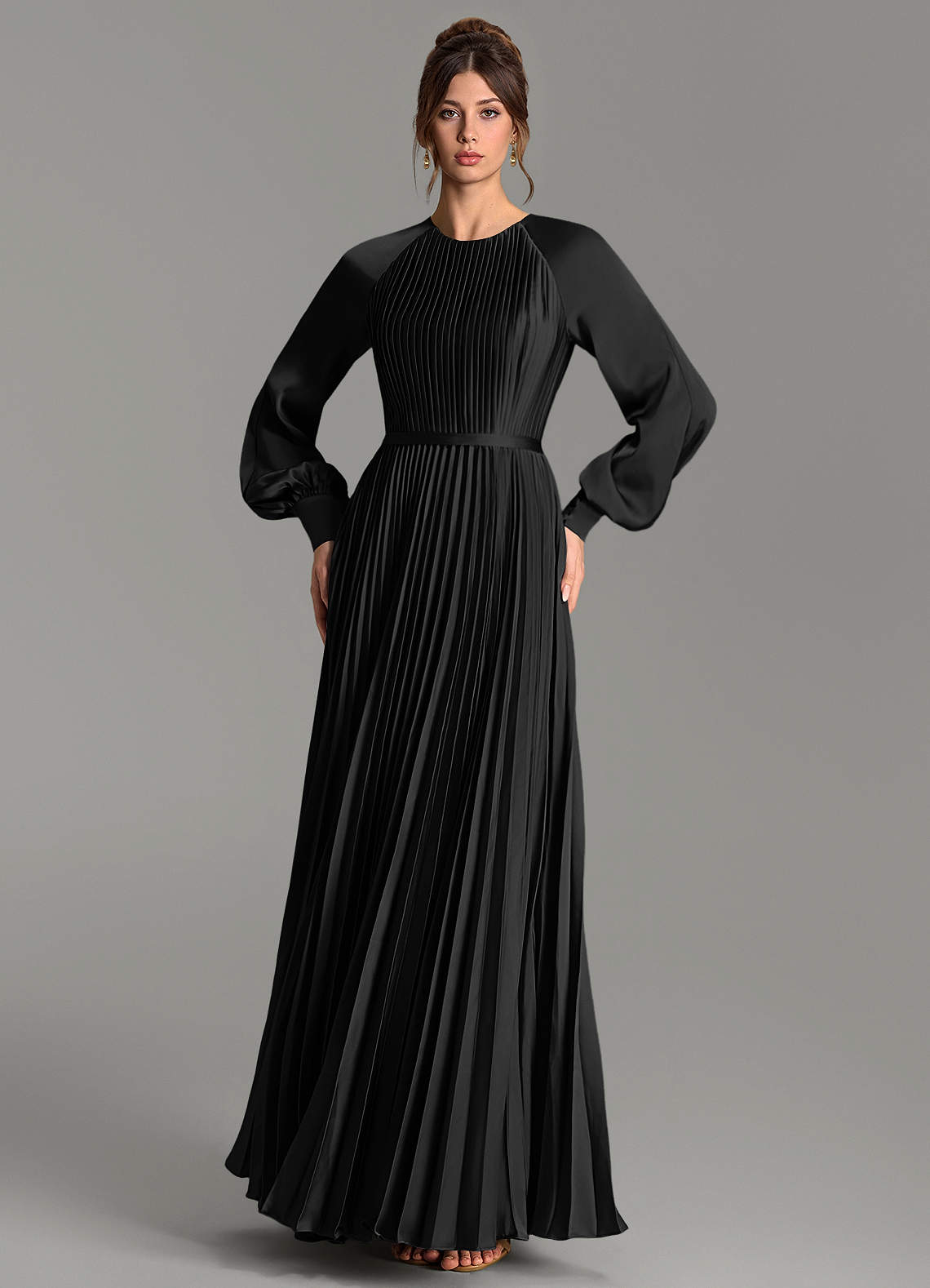 Grayson A-Line Scoop-Neck Stretch Satin Bridesmaid Dress in black
