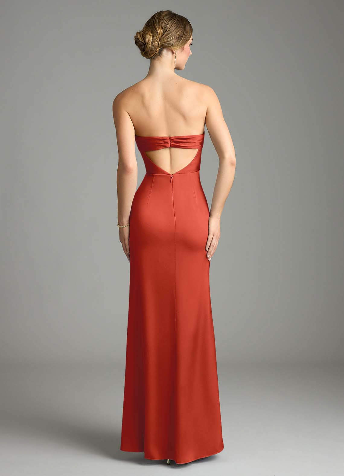 Leonis Mermaid Cowl-Neck Stretch Satin Bridesmaid Dress in Rust