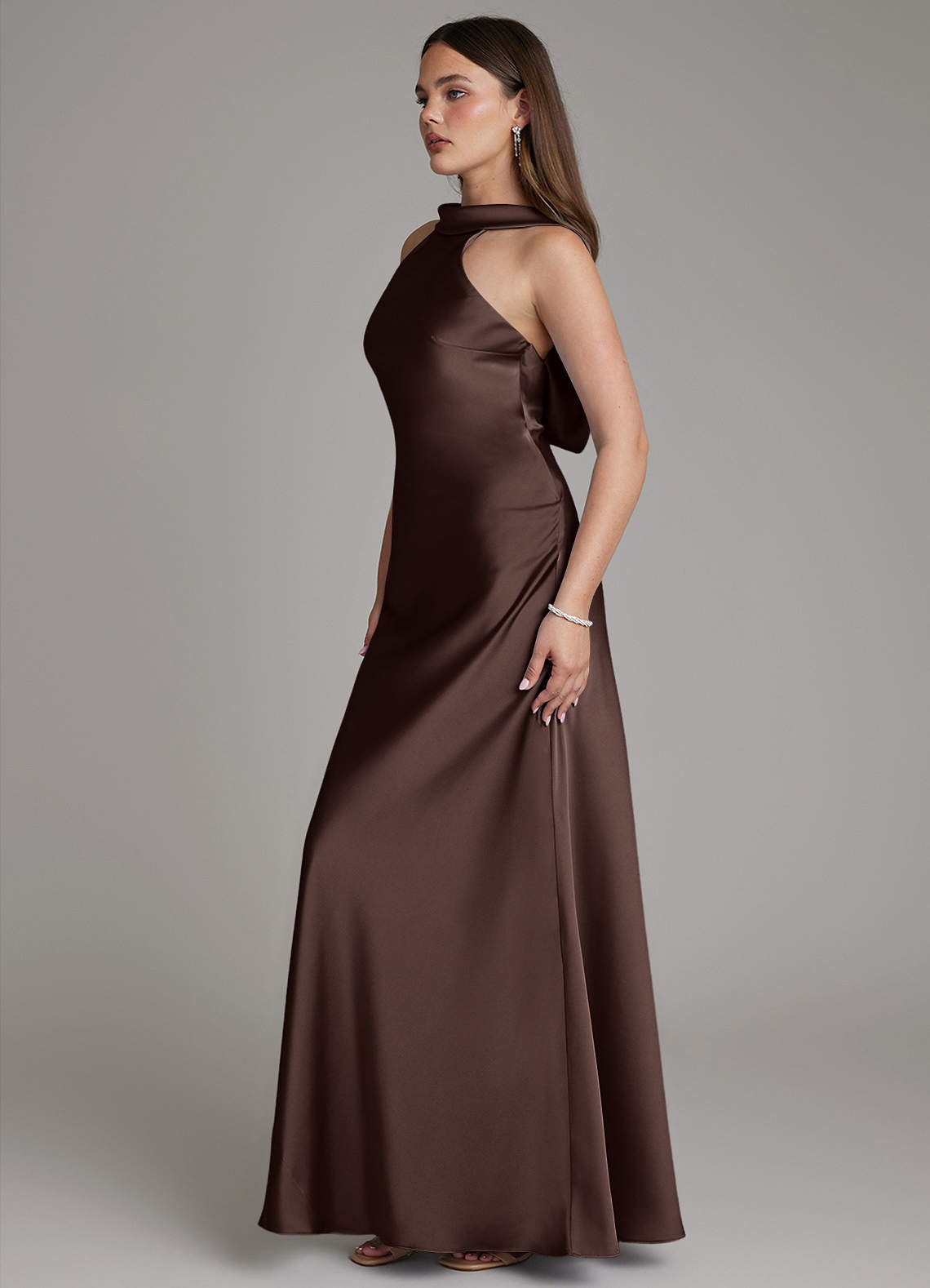 Dimitra Sheath Halter Stretch Satin Bridesmaid Dress