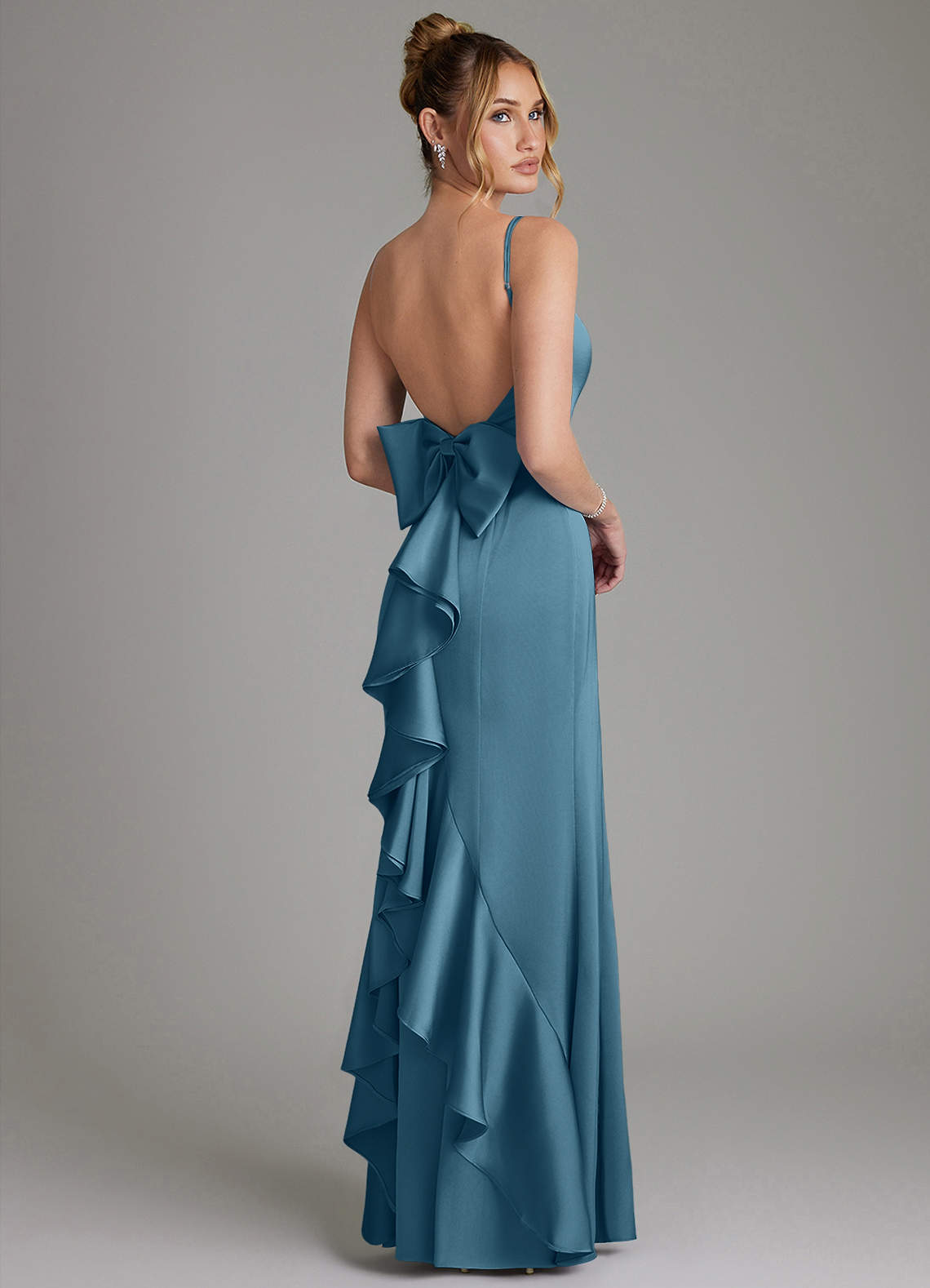 Zherra Mermaid Scoop-Neck Stretch Satin Bridesmaid Dress in Bermuda