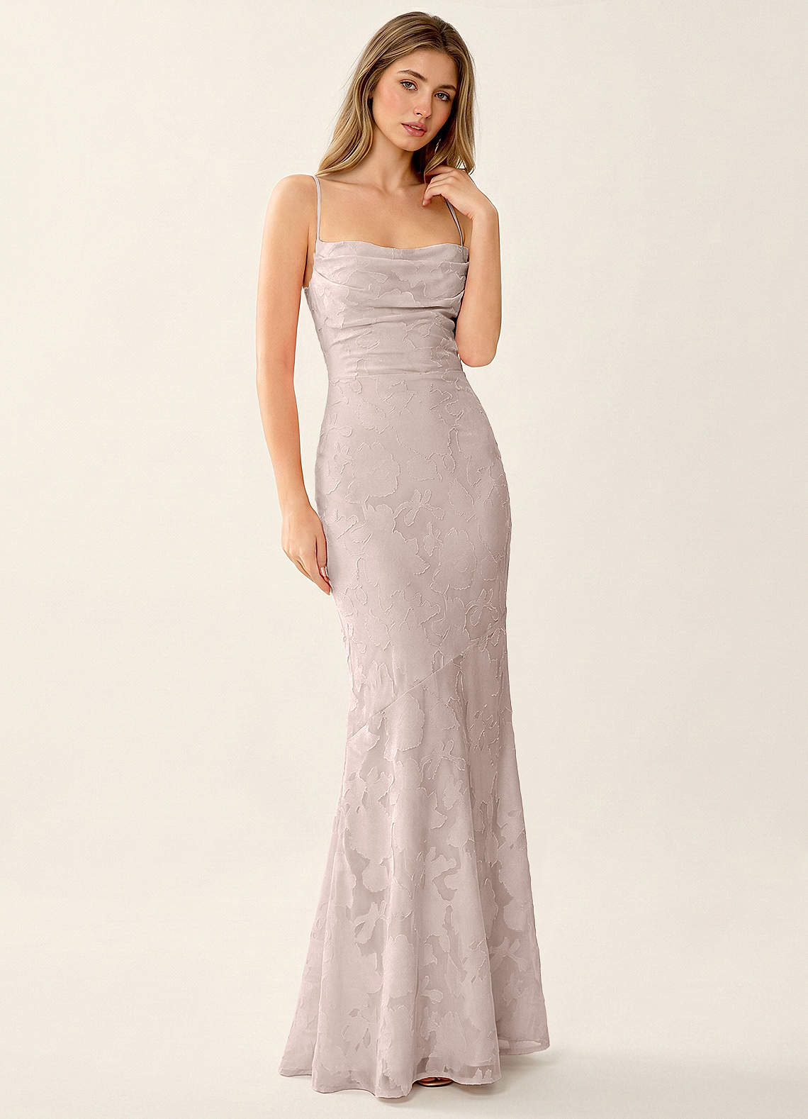 Natasha Mermaid Spaghetti-Strap Floral Burnout Evening Dress in Burgundy