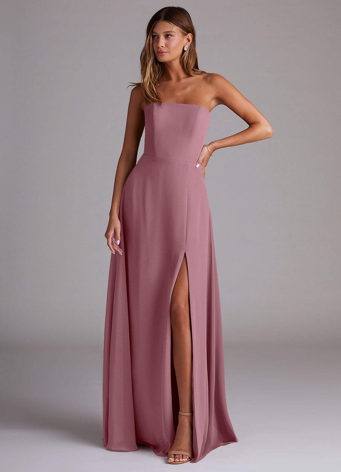 Wren A-Line Straight-Neck Chiffon Bridesmaid Dress in Vintage Mauve