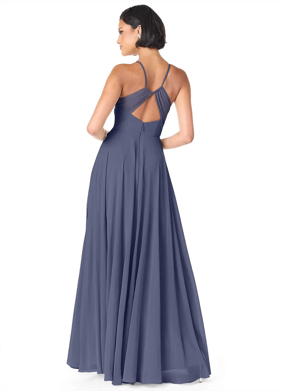 Avelina A-Line V-Neck Chiffon Bridesmaid Dress in Stormy