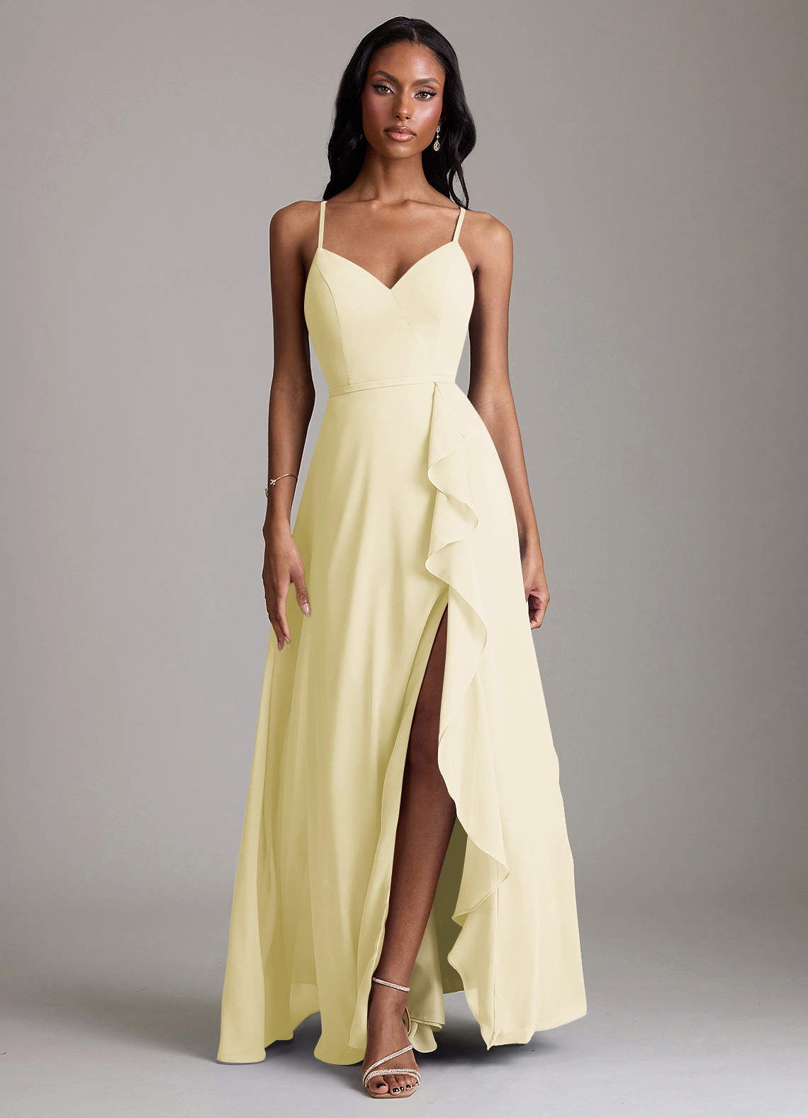 Naeem A-Line V-Neck Chiffon Bridesmaid Dress in Lemon Sorbet