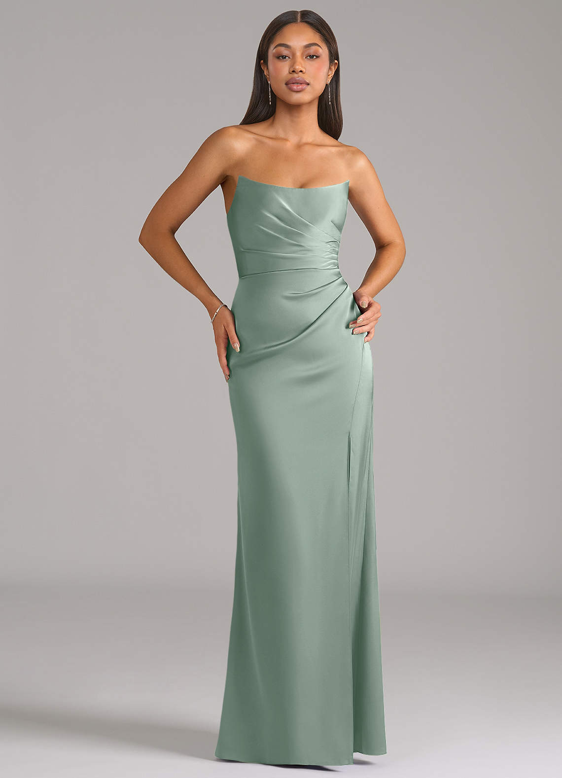 Marla Sheath Strapless Stretch Satin Bridesmaid Dress in Agave