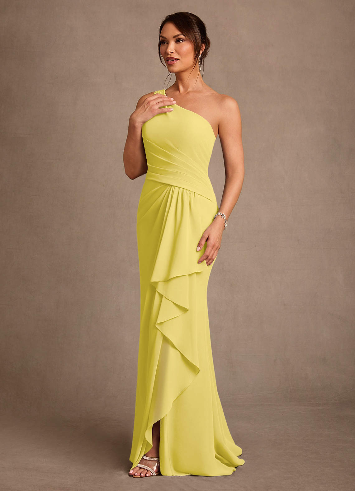 Floy Sheath One-Shoulder Chiffon Mother of the Bride Dress in Canary