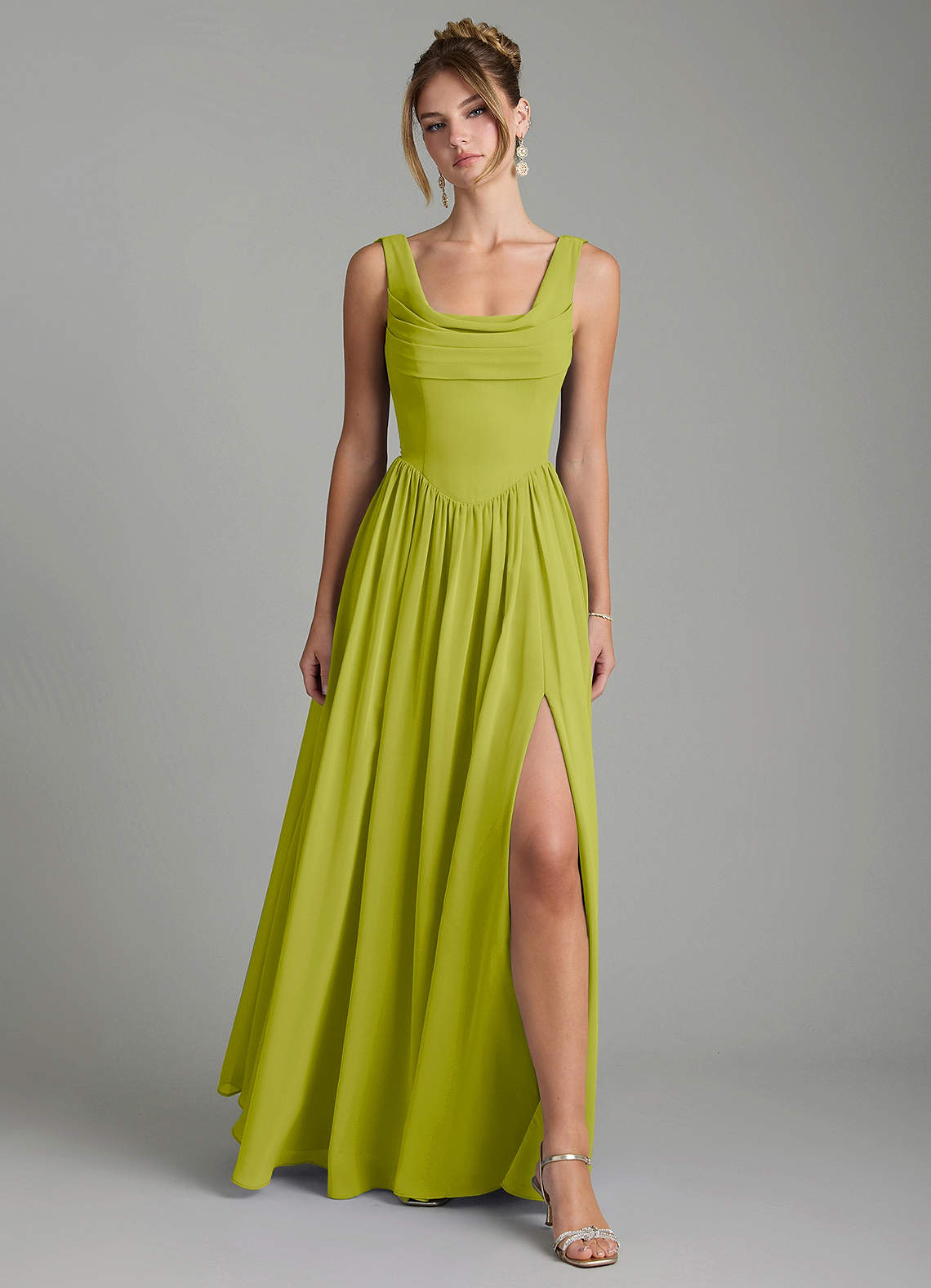 Novi A-Line Square-Neck Chiffon Bridesmaid Dress in Lemongrass