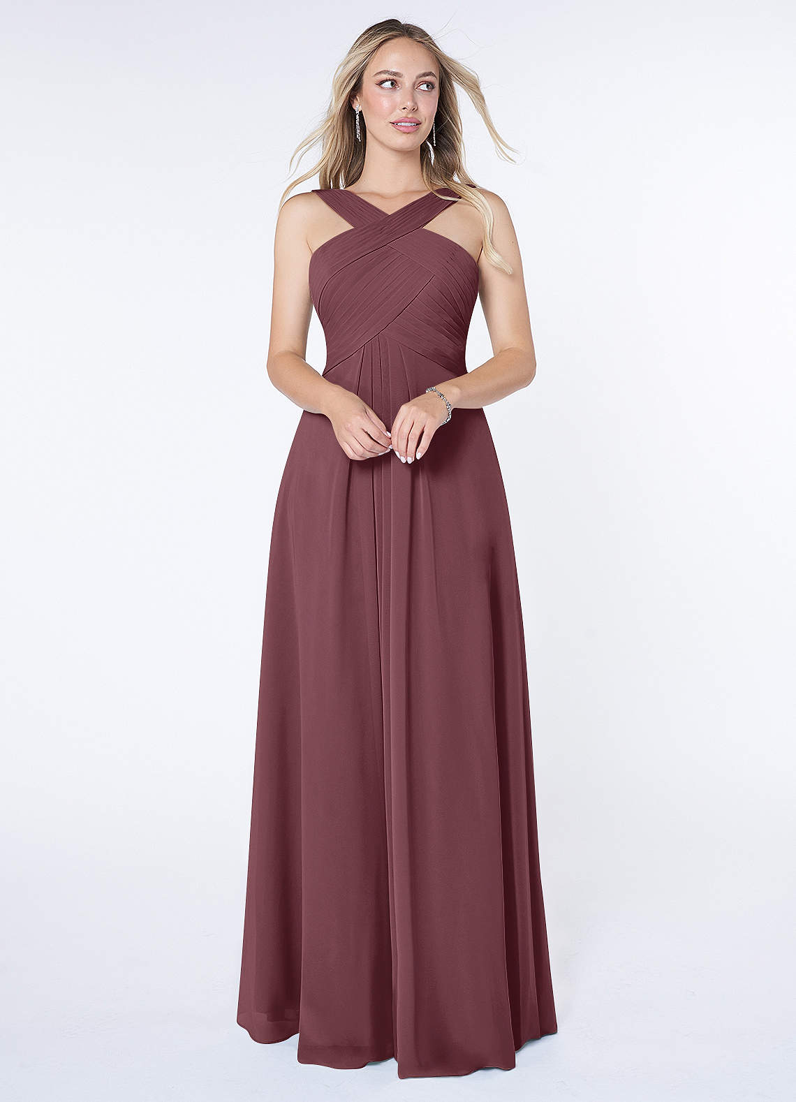 Kaleigh A-Line Halter Chiffon Bridesmaid Dress in Sangria