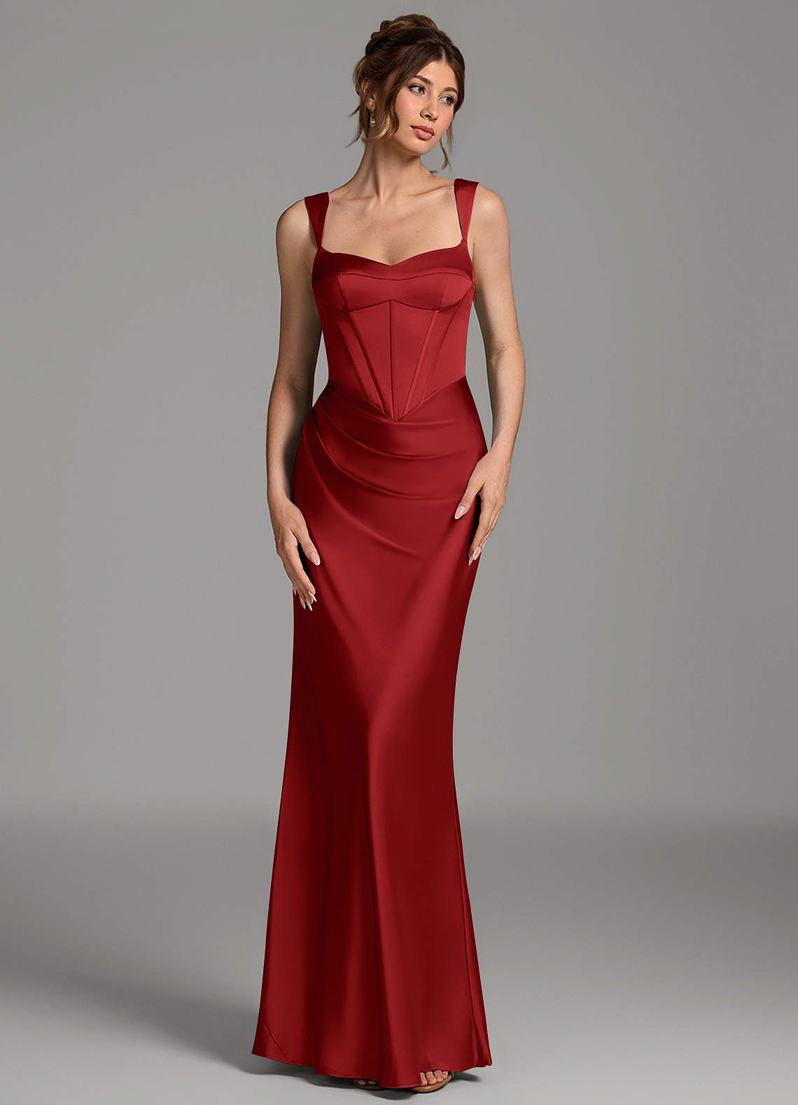 Mela Sheath Sweetheart Stretch Satin Bridesmaid Dress in Pomegranate