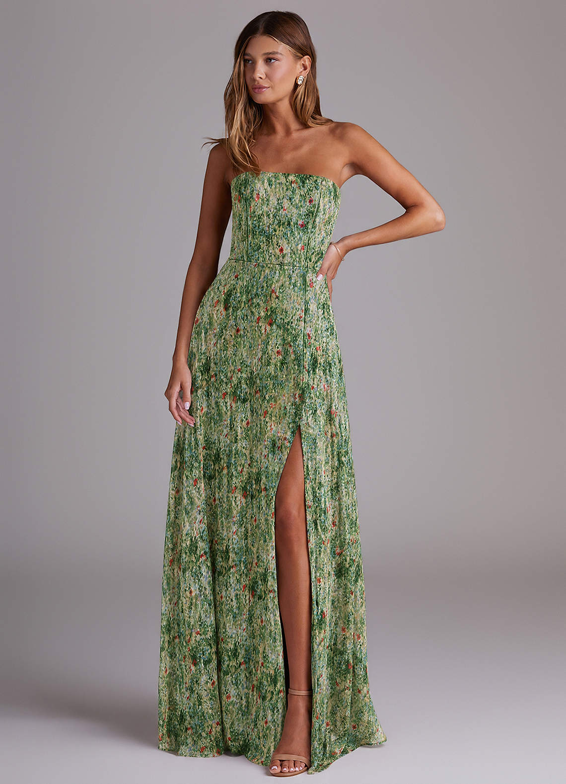 Wren A-Line Straight-Neck Chiffon Bridesmaid Dress in Meadow Bloom