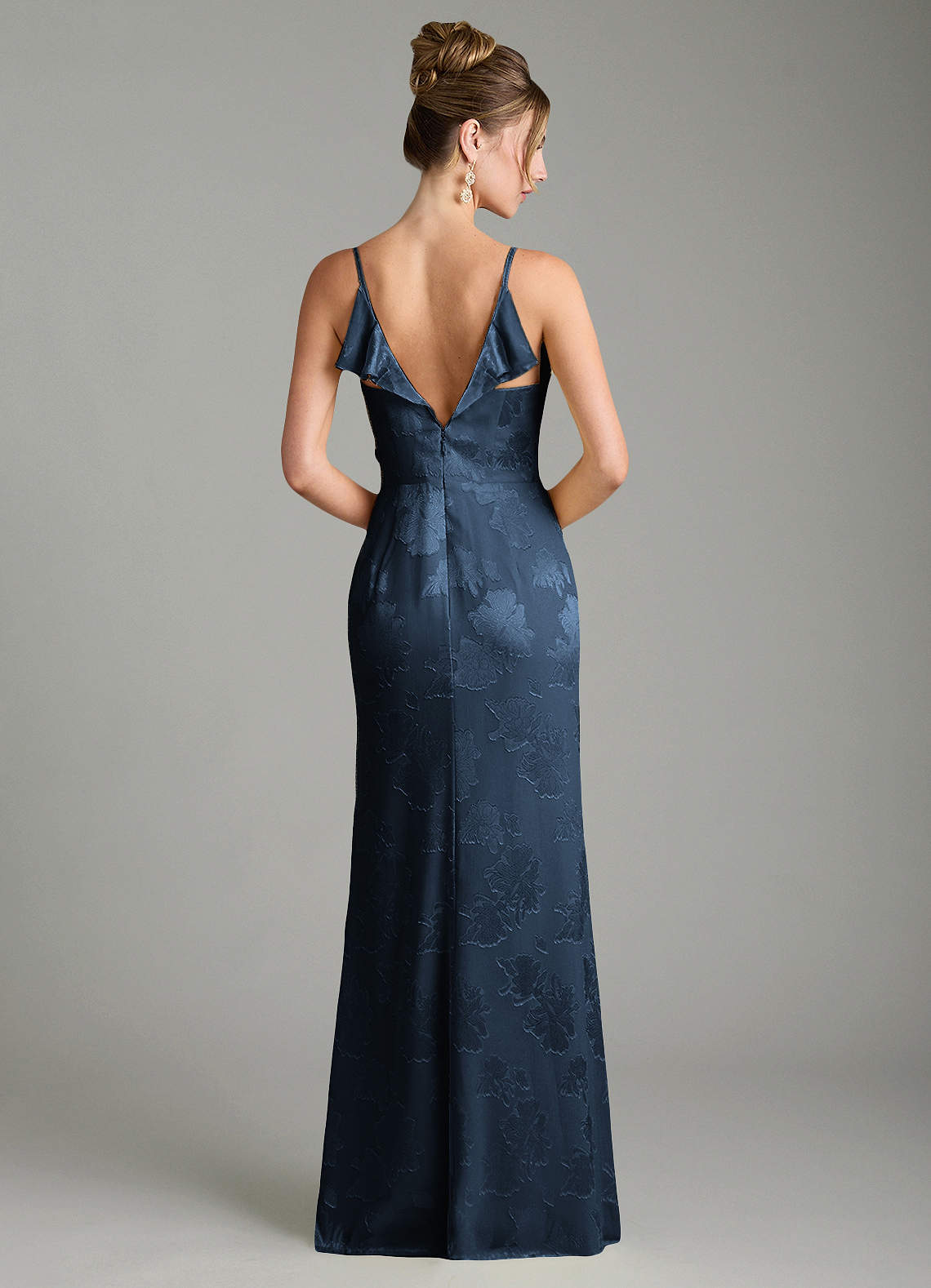 Larsa Mermaid V-Neck Jacquard Bridesmaid Dress in Dark Navy