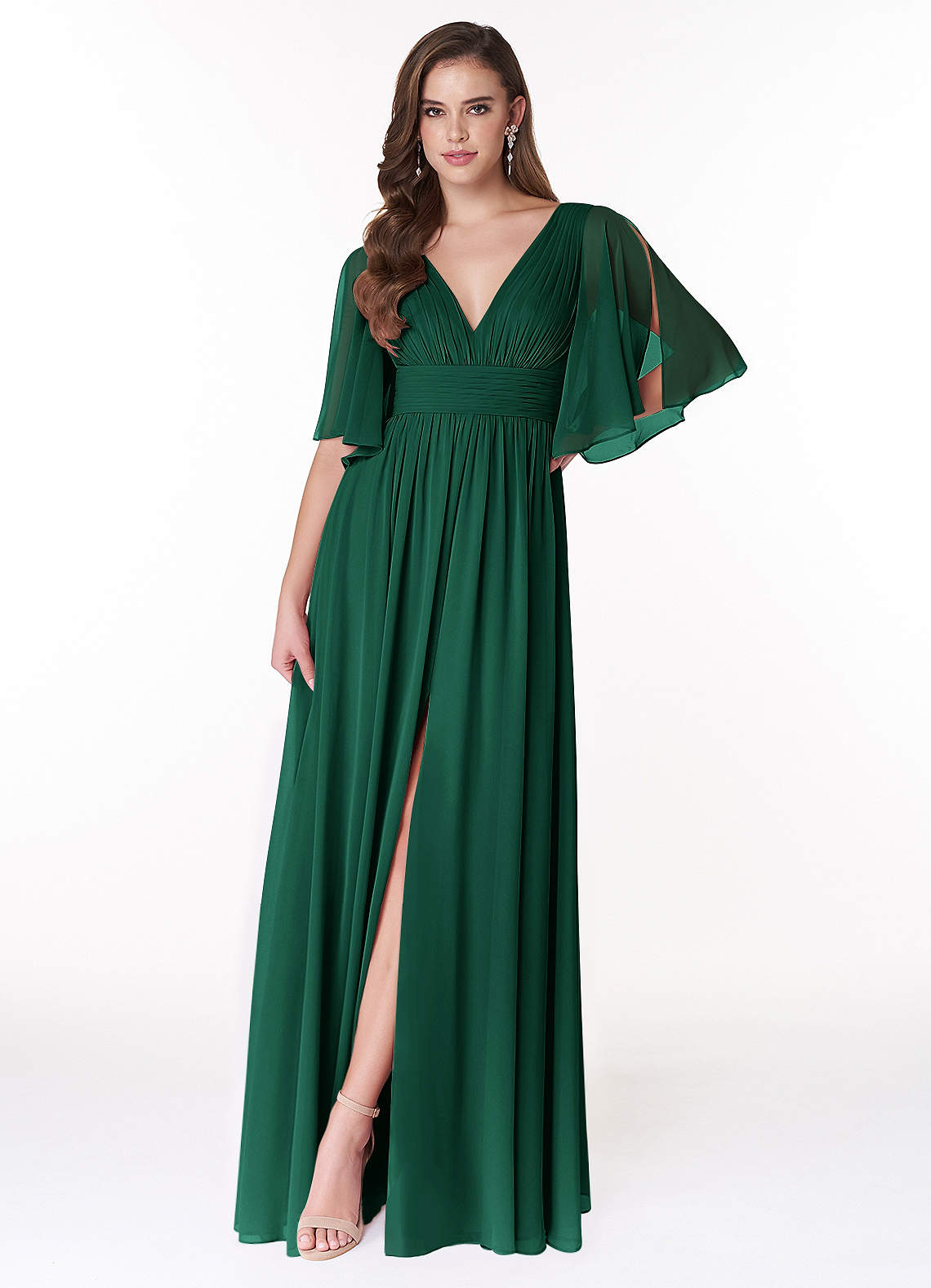 Temeka A-Line V-Neck Chiffon Bridesmaid Dress in Emerald